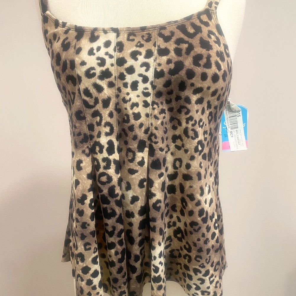 SWIM SOLUTIONS Women's Beige Animal Print Tankini Top Swim
